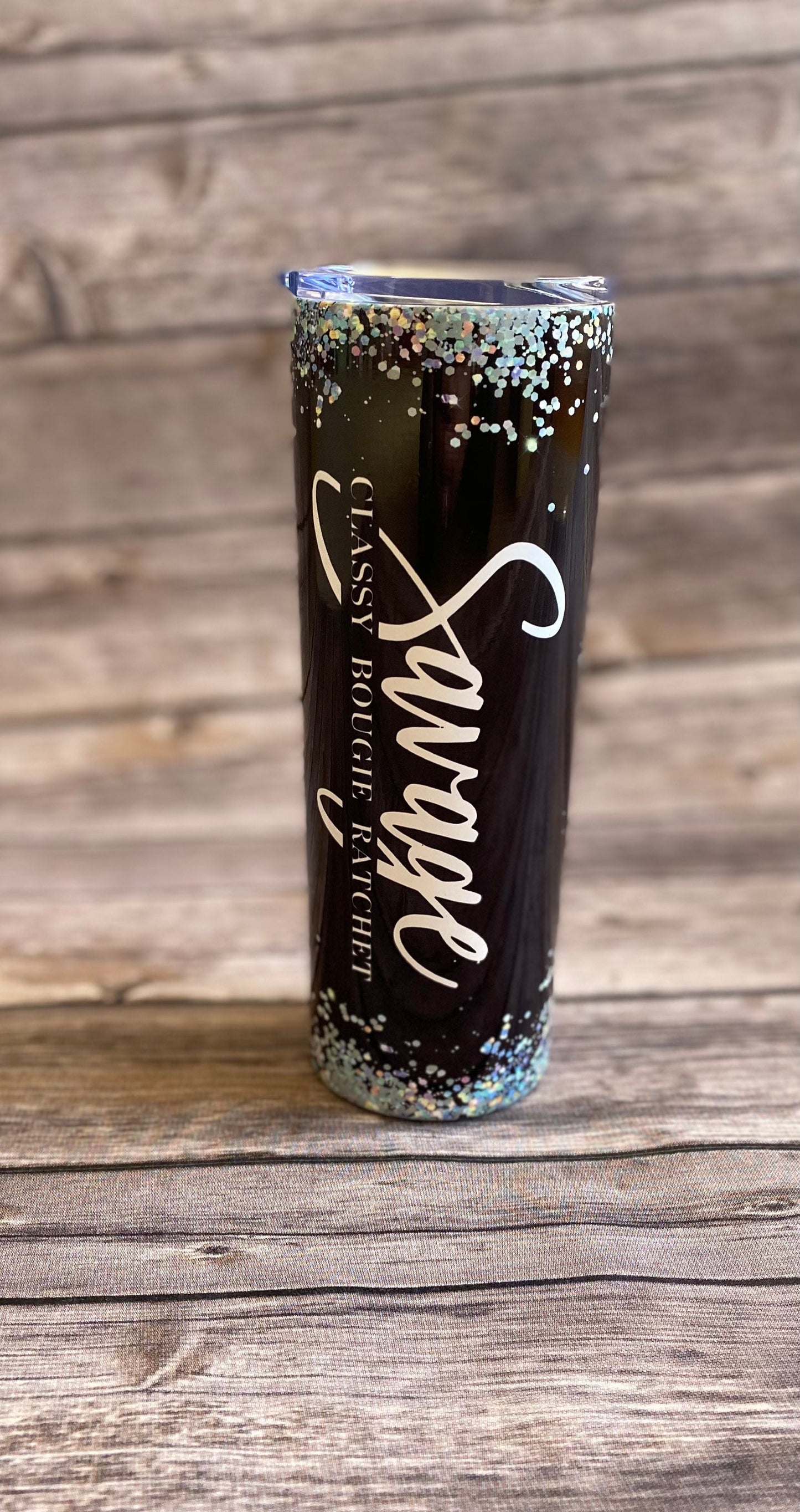 Savage classy bougie ratchet, 20oz tumbler, 20oz skinny tumbler, glitter tumbler, Megan thee stallion, savage tumbler, savage, classy