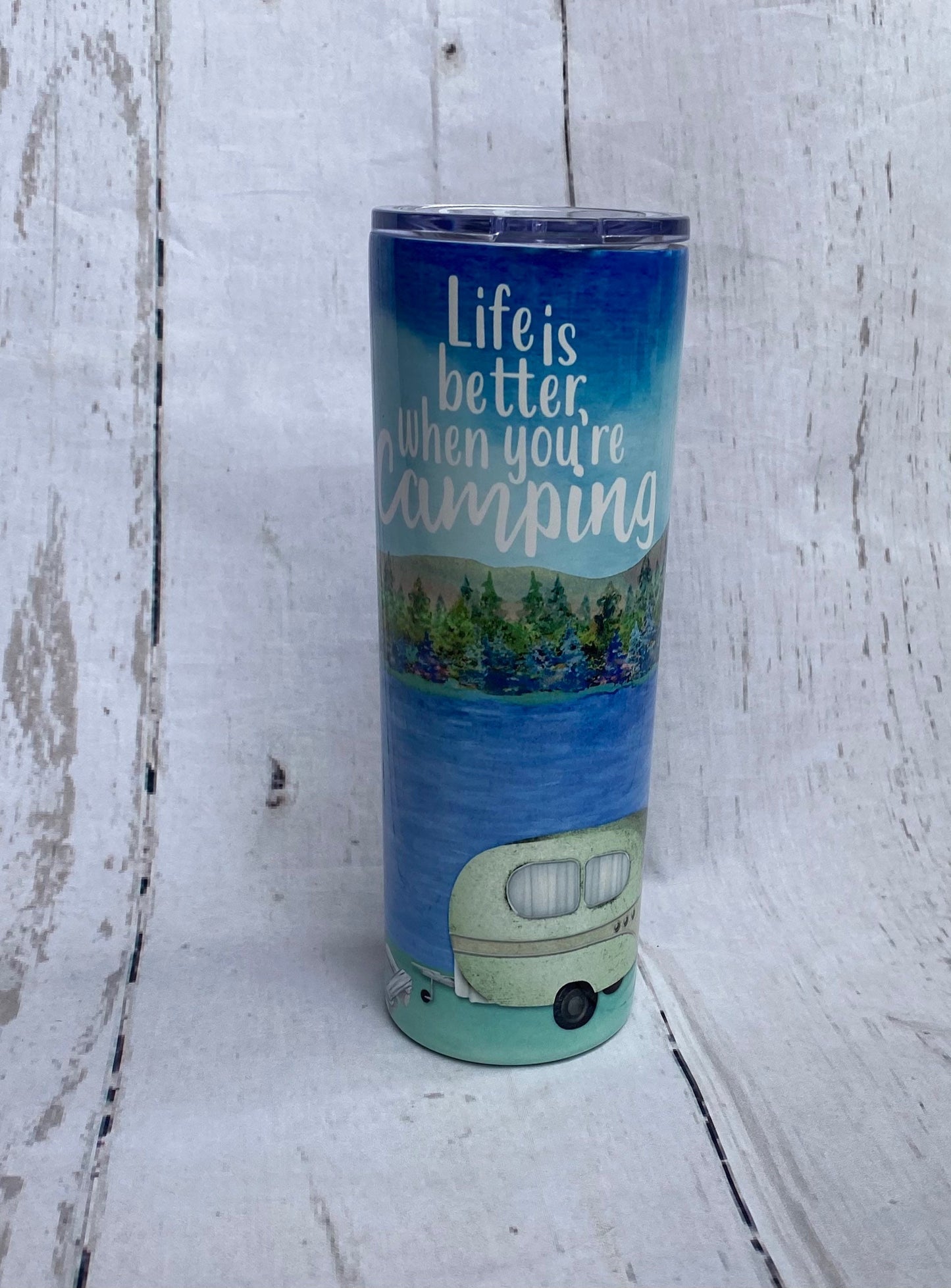 Tumbler, camping tumbler, 20oz skinny tumbler, camping is life, camping life, camper, camping, outdoors, custom tumbler, summer time, mother