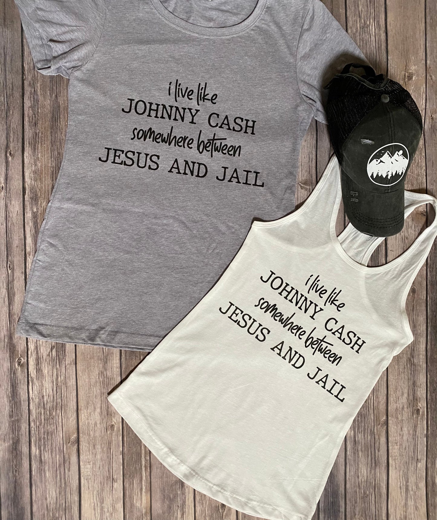 I live like Johnny Cash somewhere between Jesus and Jail, funny t shirt, beach tank top, funny tank top, graphic tank, graphic t shirt