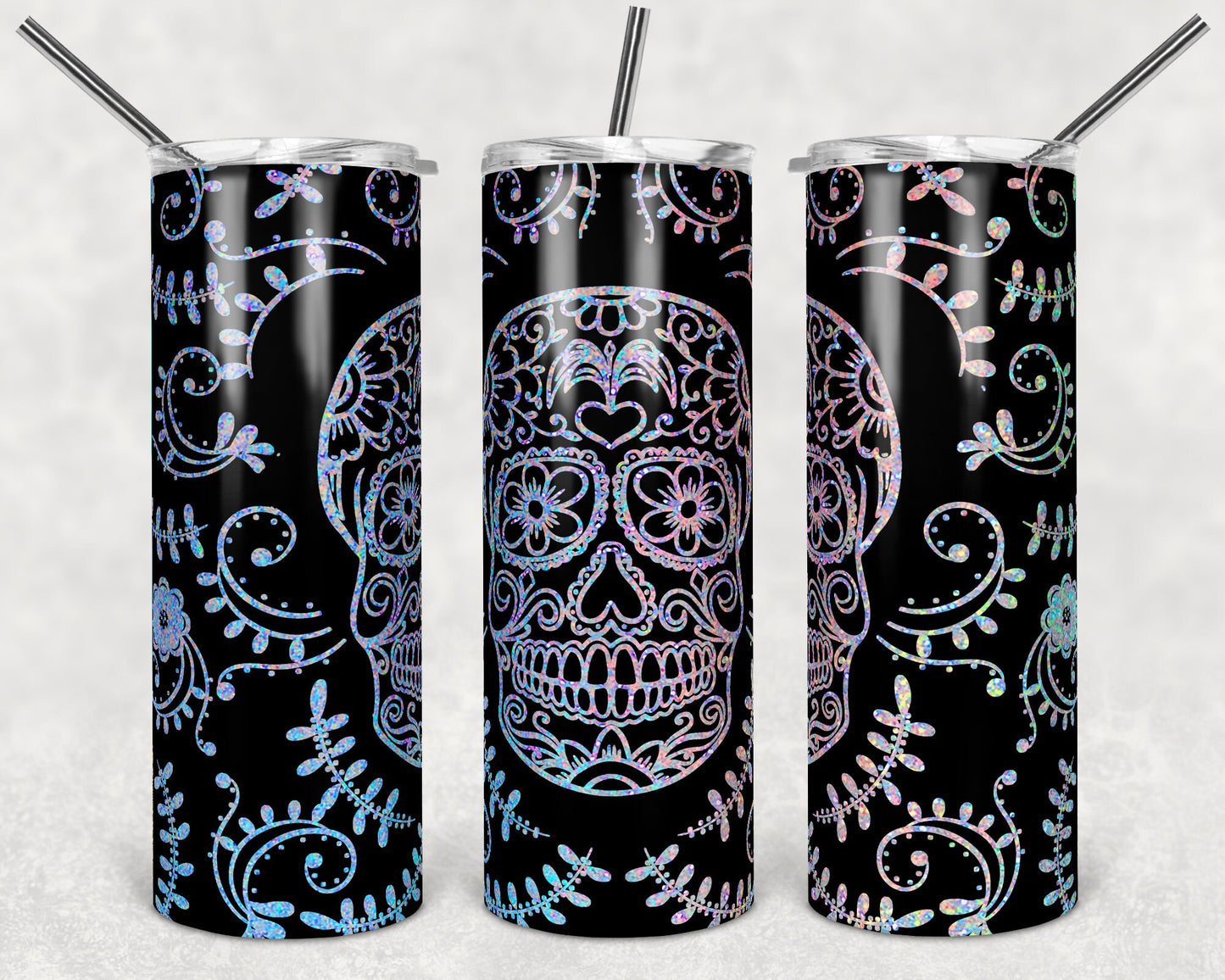 skull tumbler, day of the dead, sugar skull, 20oz skinny tumbler, custom tumbler, double wall tumbler, skeleton