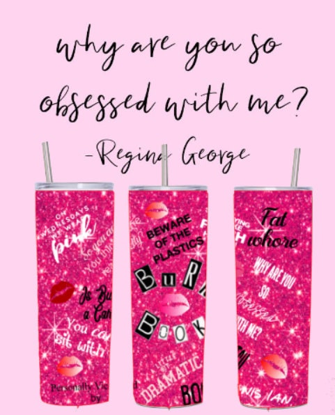 Mean girls, mean girls tumblers, burn book, we only wear pink on Wednesday, 20oz skinny tumbler, glitter tumbler, burn book tumbler