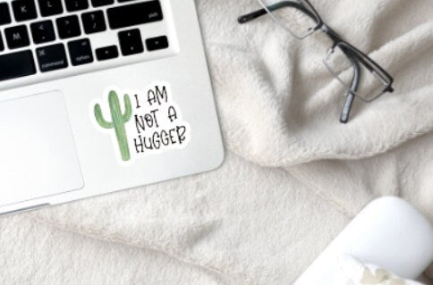 water bottle sticker, laptop sticker, waterproof stickers, cactus sticker, cactus decal, cactus water bottle sticker, I'm not a hugger decal