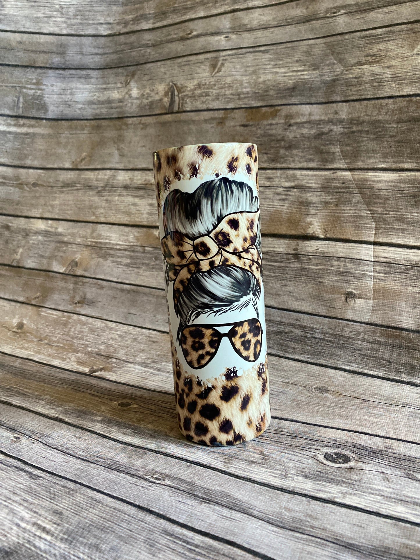 mom tumbler, leopard print tumbler, mom messy bun tumbler, 20oz skinny tumbler, messy bun mom tumbler, animal print, cheetah print, leopard