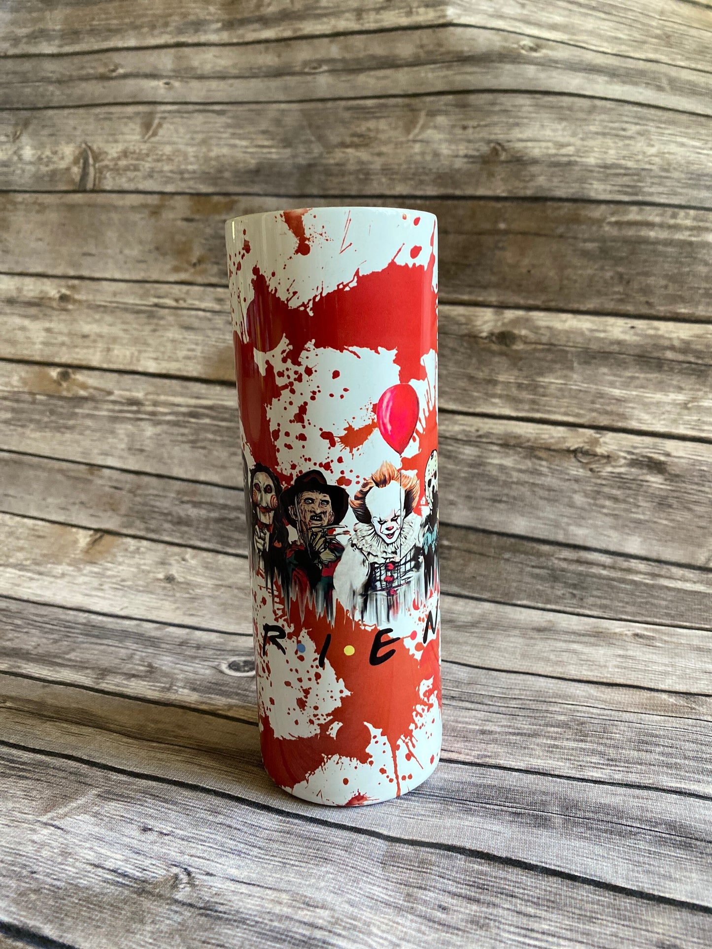 Halloween tumbler, halloween, scary movie, saw, freddie, scream, IT, mike meyers, friends, scary movie characters, 20oz skinny tumbler