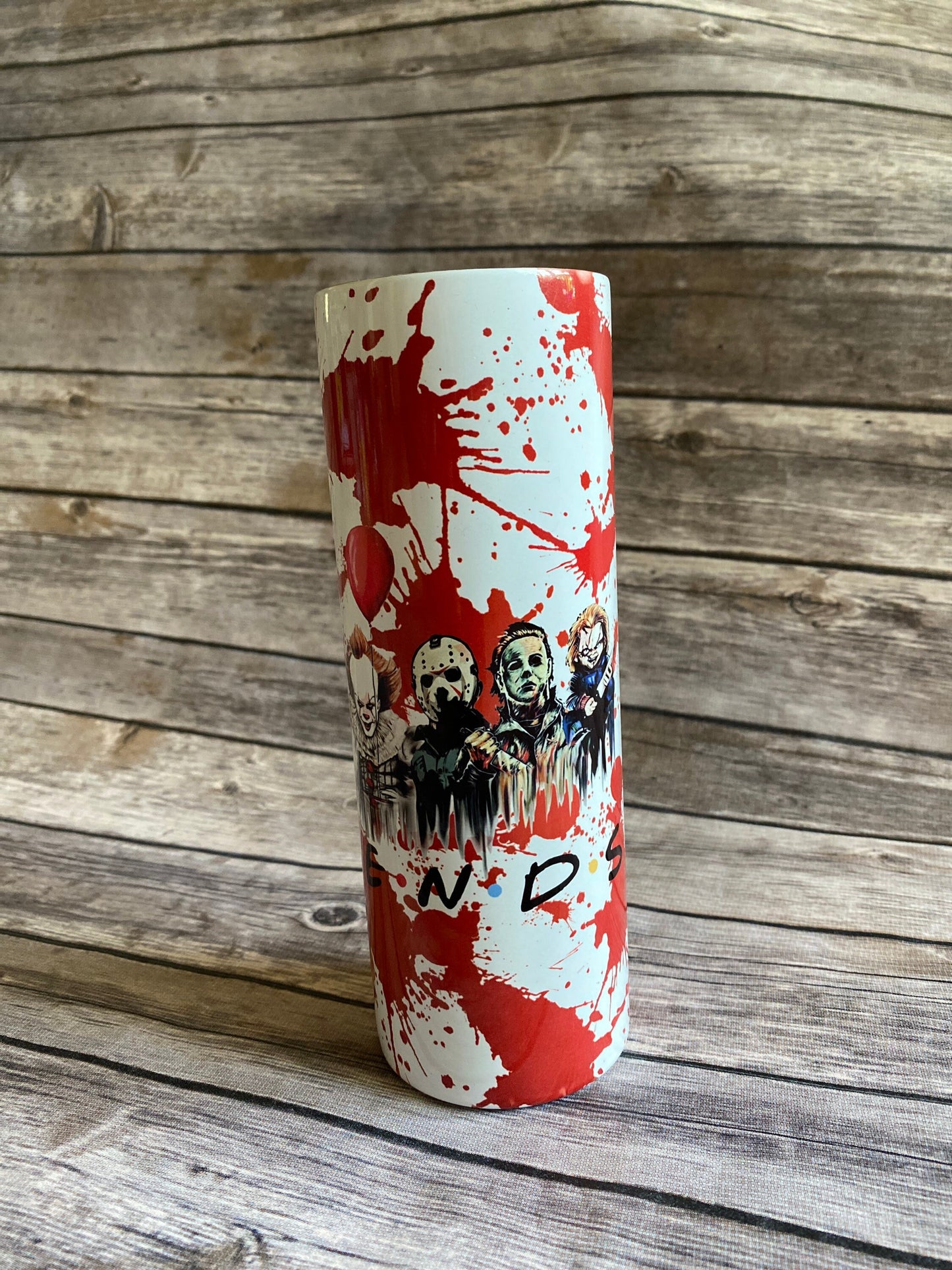 Halloween tumbler, halloween, scary movie, saw, freddie, scream, IT, mike meyers, friends, scary movie characters, 20oz skinny tumbler