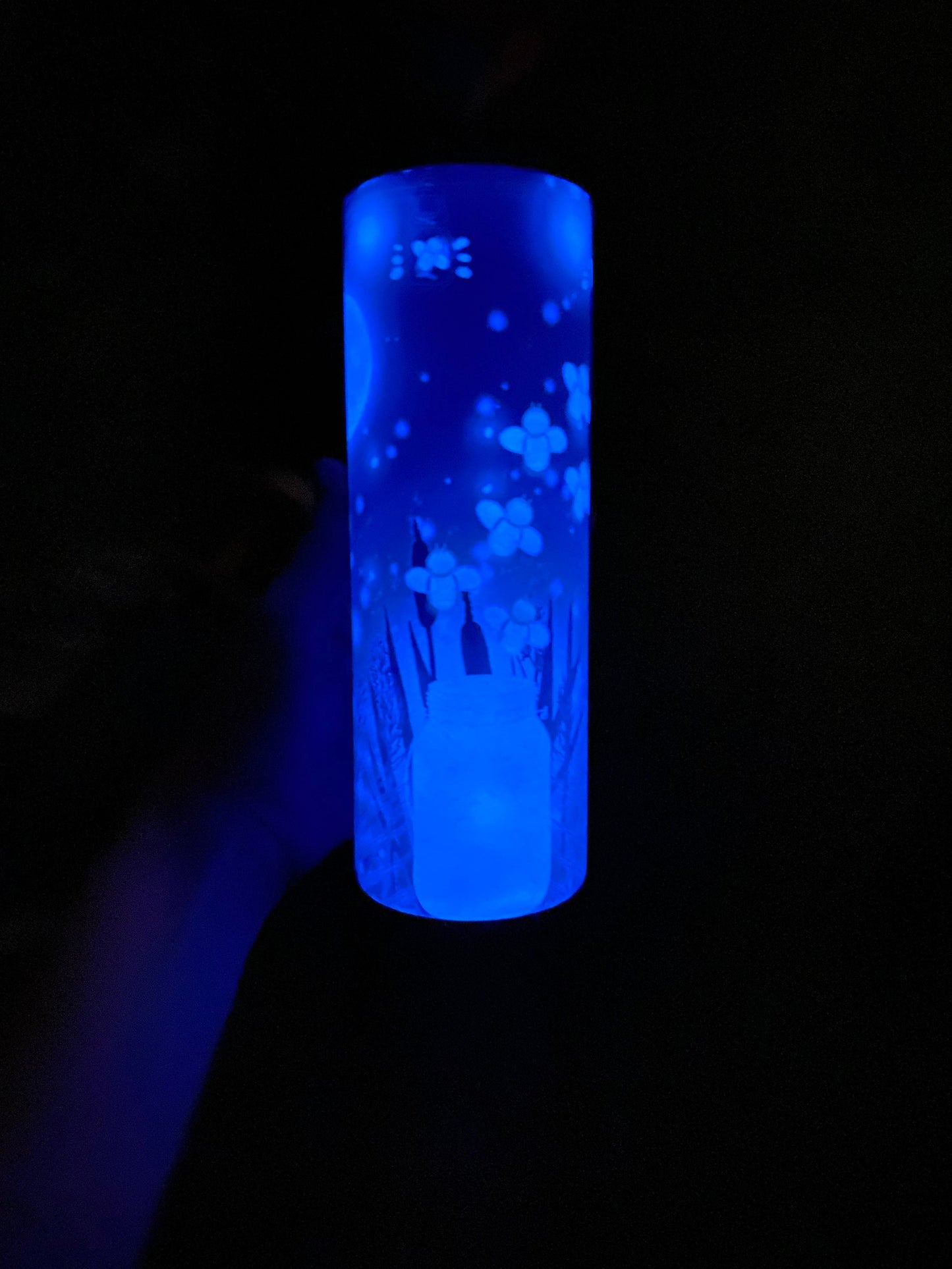 Glow in the dark tumbler, 20oz skinny tumbler, firefly tumbler, fireflies, night sky, glow in the dark, Halloween, fall, autumn