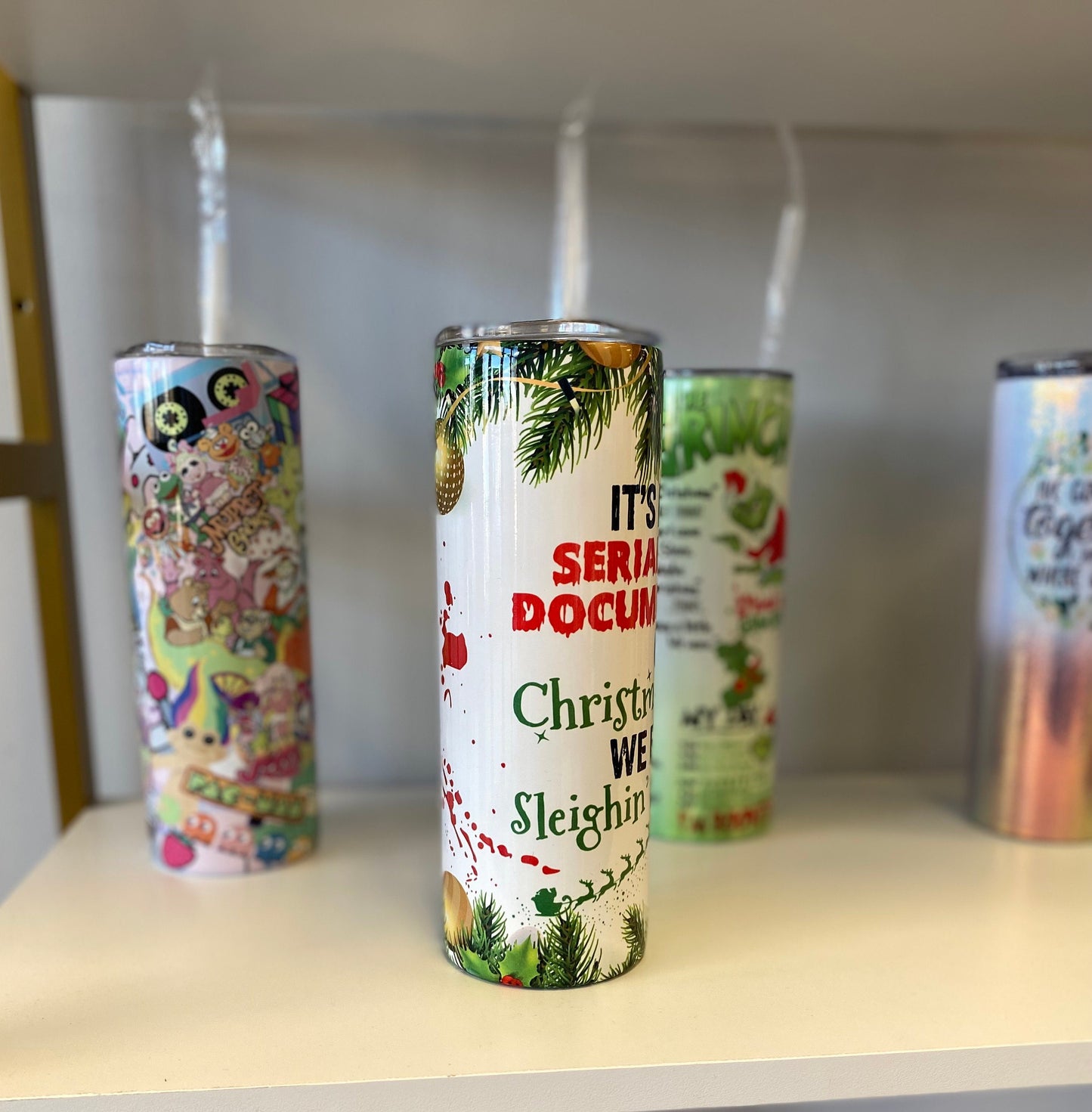 Slayin or sleighin, 20oz skinny tumbler, Christmas tumbler, it’s either serial killer, crime shows, murder shows, Christmas, Christmas gift,