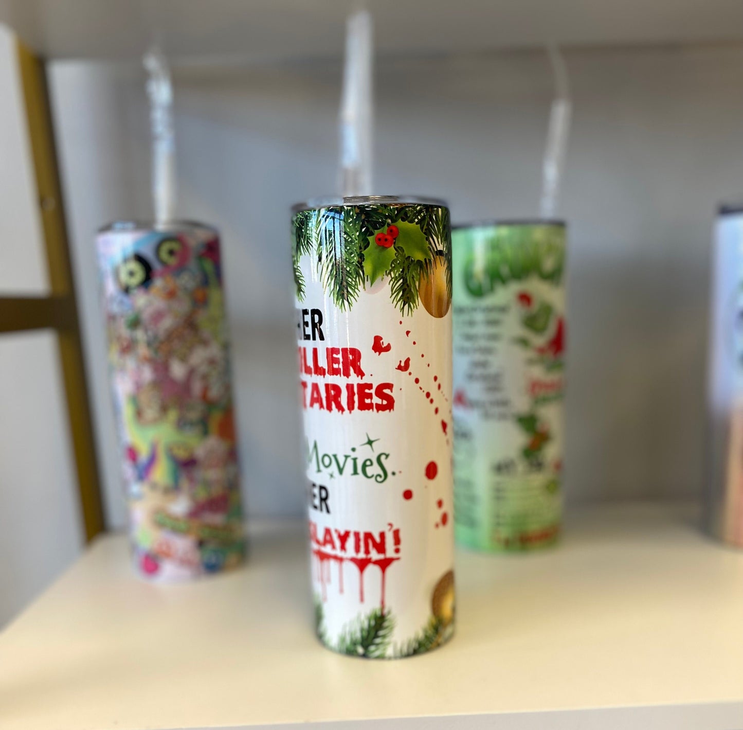 Slayin or sleighin, 20oz skinny tumbler, Christmas tumbler, it’s either serial killer, crime shows, murder shows, Christmas, Christmas gift,
