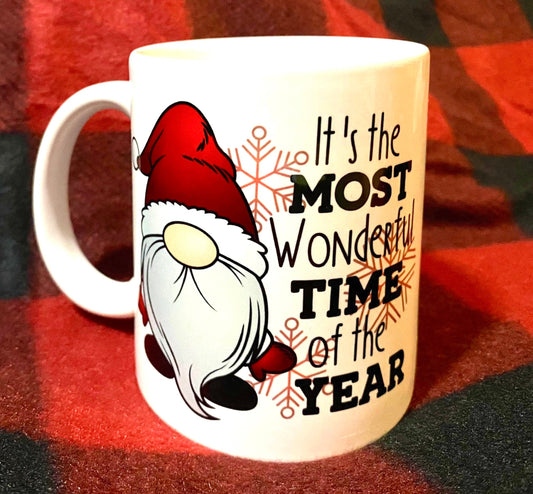 Gnome mug, Christmas gift, merry Christmas, Christmas present, coffee mug, coffee cup, gnome coffee cup, it’s the most wonderful time of the