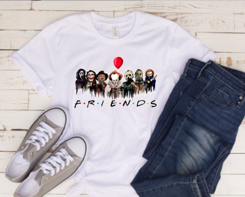 Halloween, friends, pennywise, scary movie, scream, Freddie, chuckle, Mike Meyers, horror movies, horror movie shirt, Halloween shirt