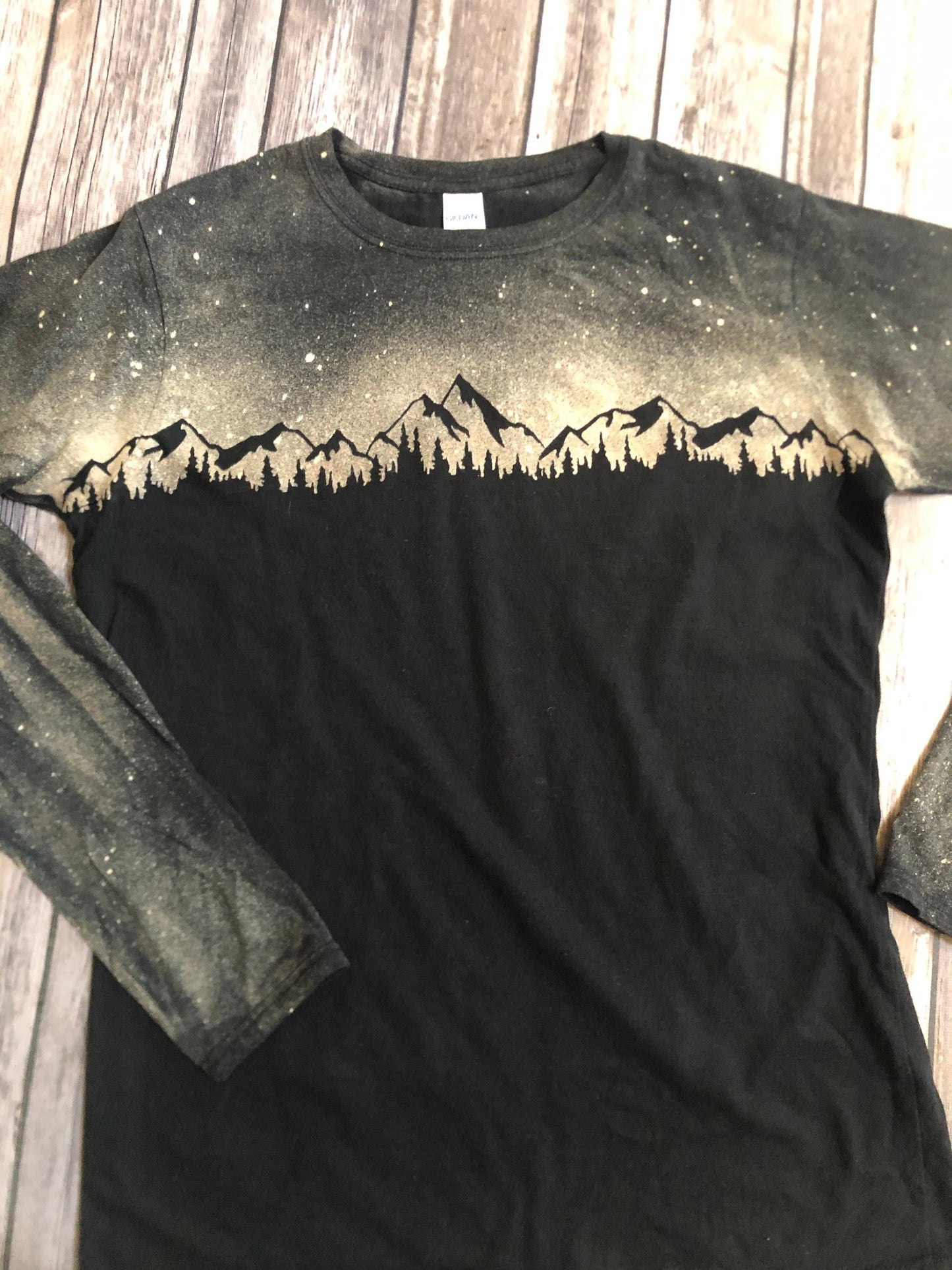 Mountain shirt, Mountains, bleached shirt, mountain bleach shirt, Galaxy, night sky, solar system, mountain and stars, outdoor shirt,