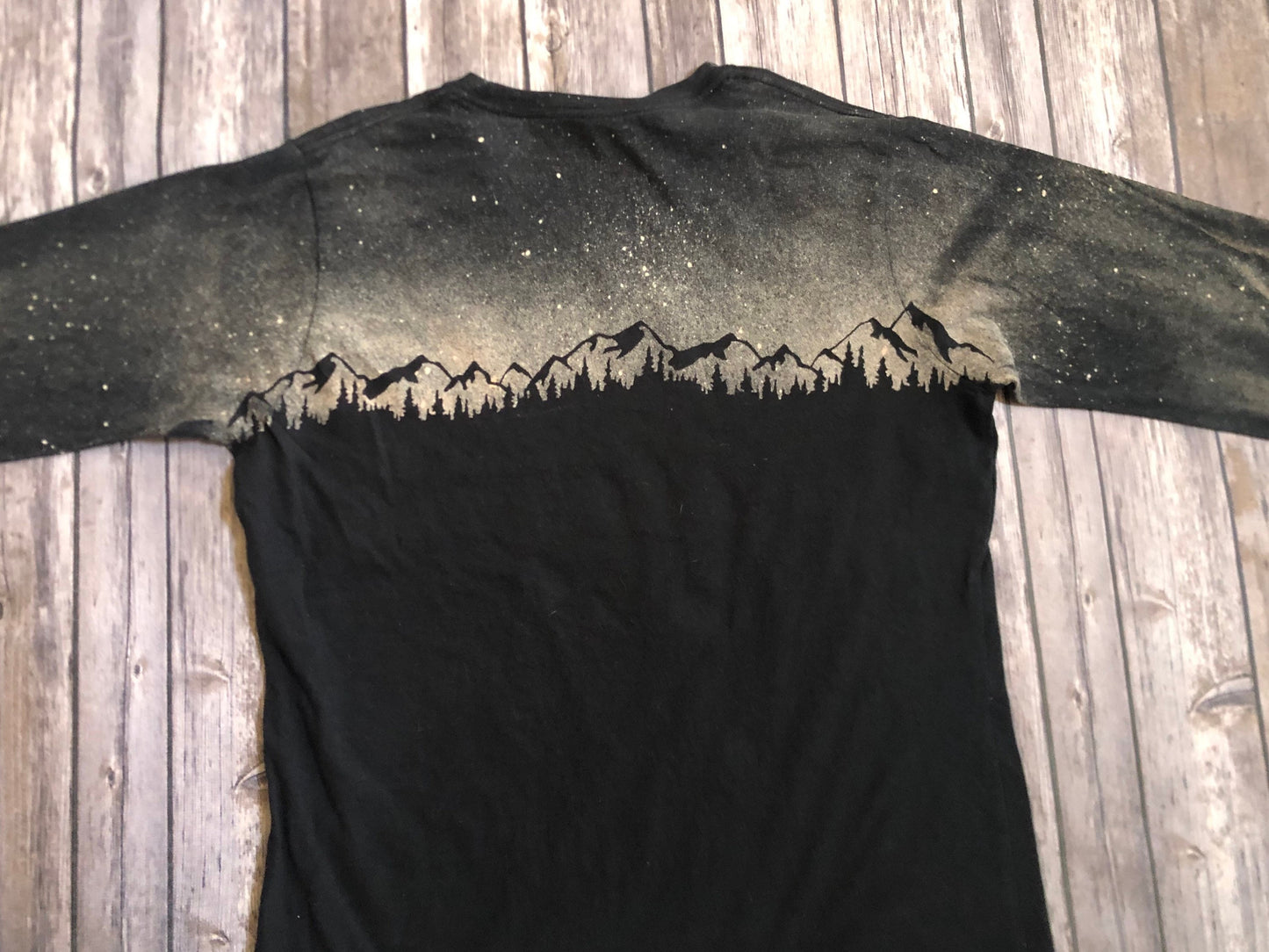 Mountain shirt, Mountains, bleached shirt, mountain bleach shirt, Galaxy, night sky, solar system, mountain and stars, outdoor shirt,