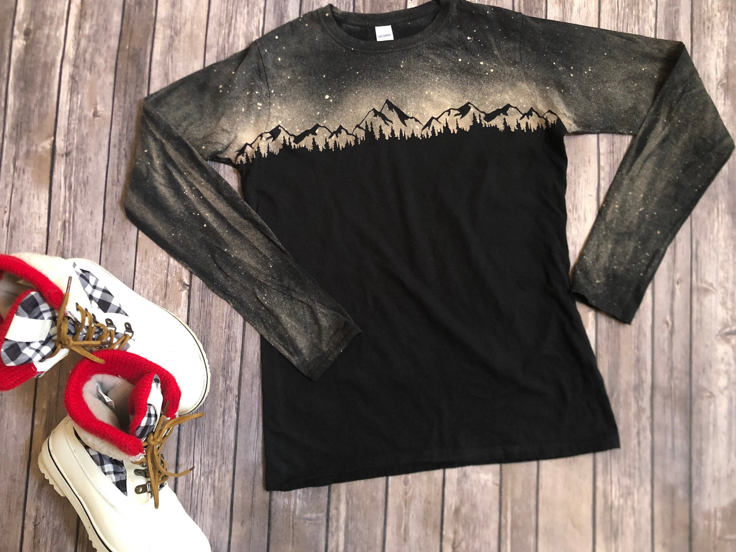 Mountain shirt, Mountains, bleached shirt, mountain bleach shirt, Galaxy, night sky, solar system, mountain and stars, outdoor shirt,