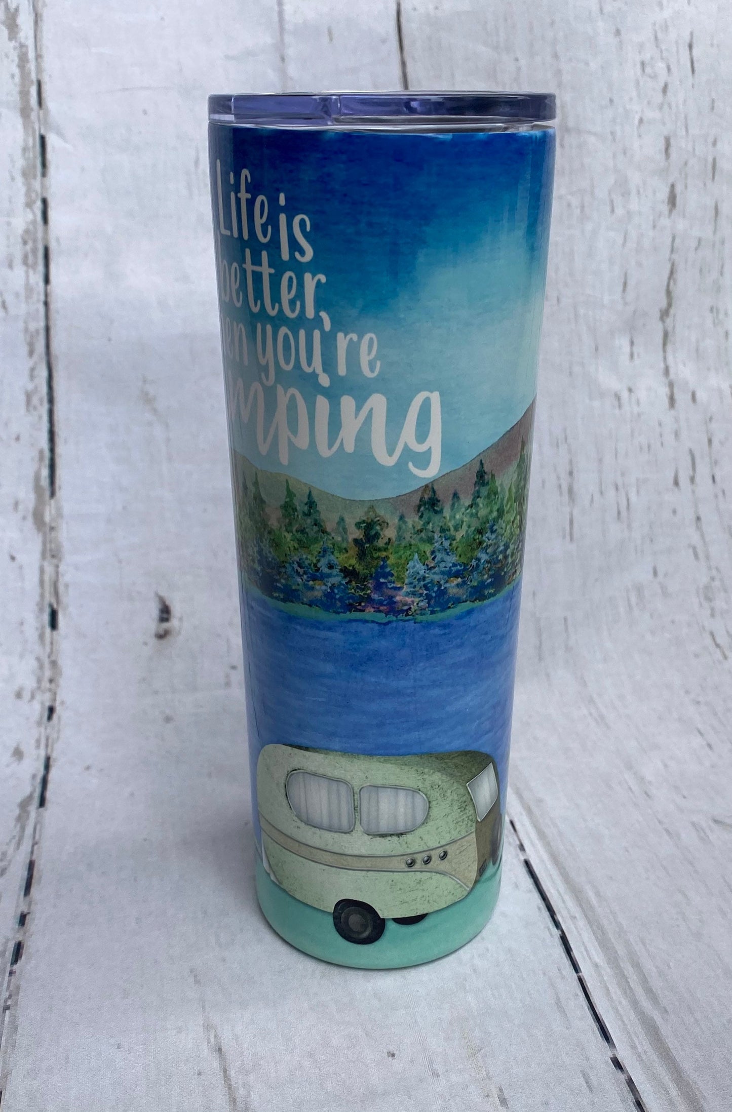 Tumbler, camping tumbler, 20oz skinny tumbler, camping is life, camping life, camper, camping, outdoors, custom tumbler, summer time, mother