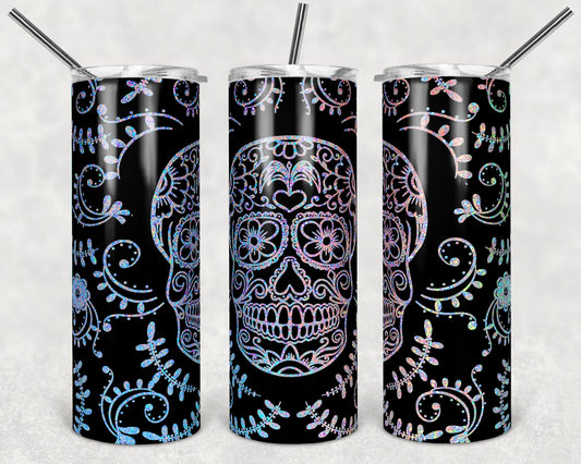 skull tumbler, day of the dead, sugar skull, 20oz skinny tumbler, custom tumbler, double wall tumbler, skeleton