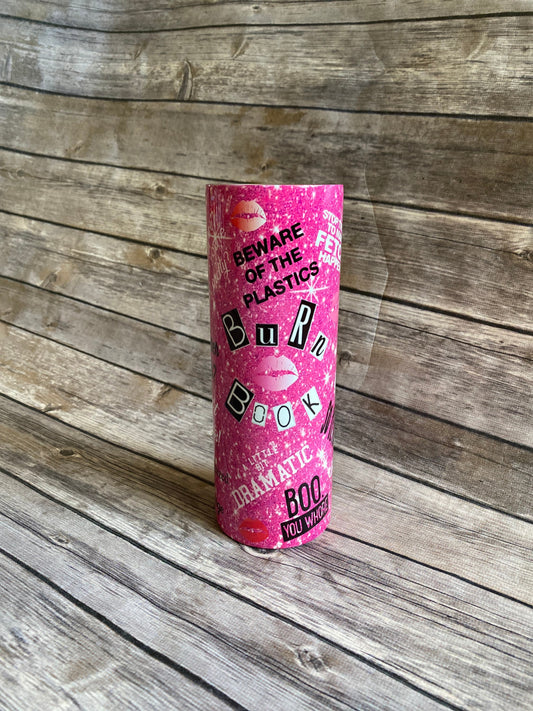 Mean girls, mean girls tumblers, burn book, we only wear pink on Wednesday, 20oz skinny tumbler, glitter tumbler, burn book tumbler