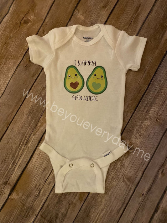 I wanna avocuddle, baby bodysuit, newborn gift, significant other gift, gift for a loved one, lovers, avocado, cuddle buddy, white shirt