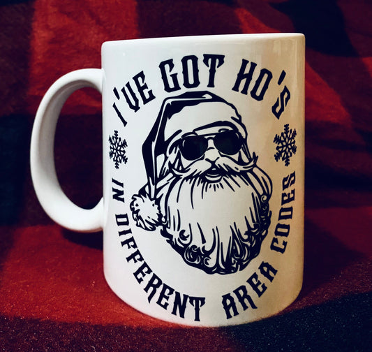 I’ve got ho’s in different area codes, mug, Christmas, Christmas gift, funny mug, Christmas mug, coffee mug, coffee cup, tea cup, Santa