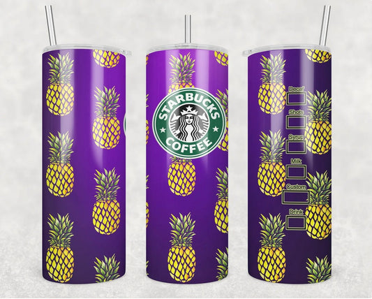 pineapple, purple, purple pineapple, upside down pineapple, coffee tumbler, pineapple tumbler, beach tumbler, swingers, 20oz skinny tumbler