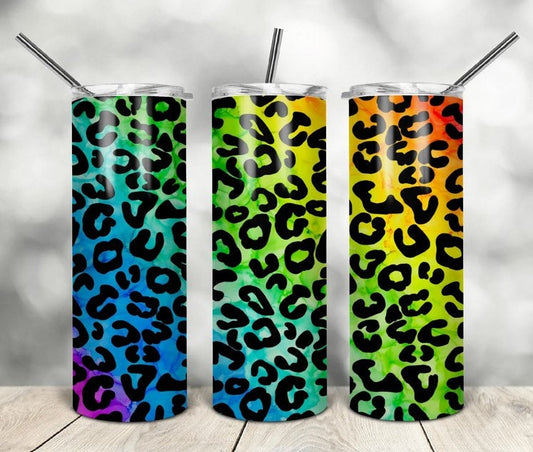 Rainbow tumbler, gay pride, leopard tumbler, rainbow leopard tumbler, cheetah print, gay, pride ally, ally, gay ally, homosexual,pride month